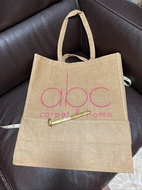 ABC Carpet & Home Natural Jute Tote with Pink Logo